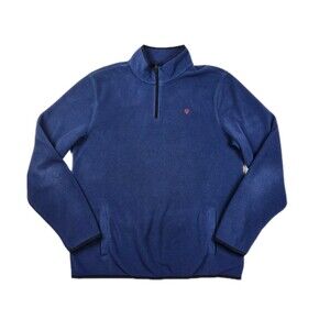 Prince & Fox Blue Quarter Zip Sweater Mens L Logo Kangaroo Fleece Mock Neck
